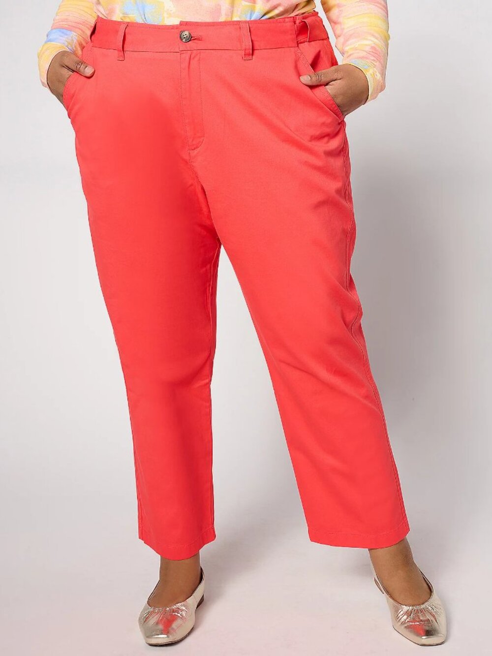 Joan Rivers Tru-Waist Twill Straight Ankle Pants, Coral Sz a631131